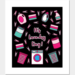 It's Laundry Day | Green Pink | Black Posters and Art